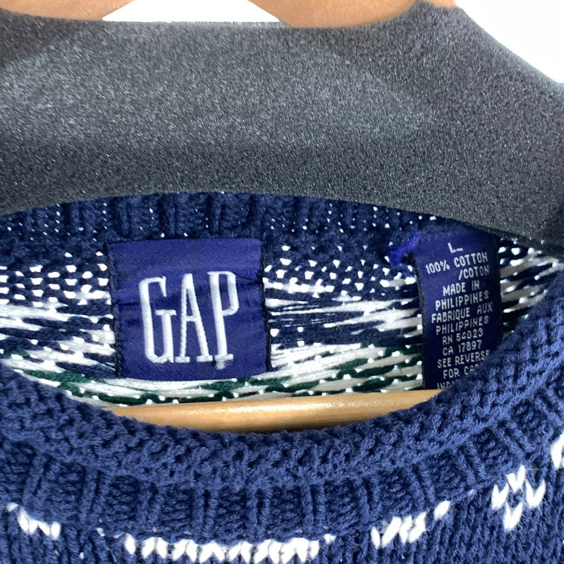 【中古品】【メンズ】 OLD GAP ギャップ ニット ロールネックセーター ブランド 古着 (fuz) 147-260606-gm-11-oto サイズ：L カラー：ネイビー 総柄 万代Net店