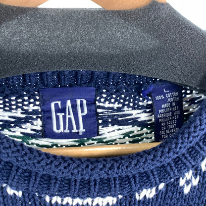 【中古品】【メンズ】 OLD GAP ギャップ ニット ロールネックセーター ブランド 古着 (fuz) 147-260606-gm-11-oto サイズ：L カラー：ネイビー 総柄 万代Net店