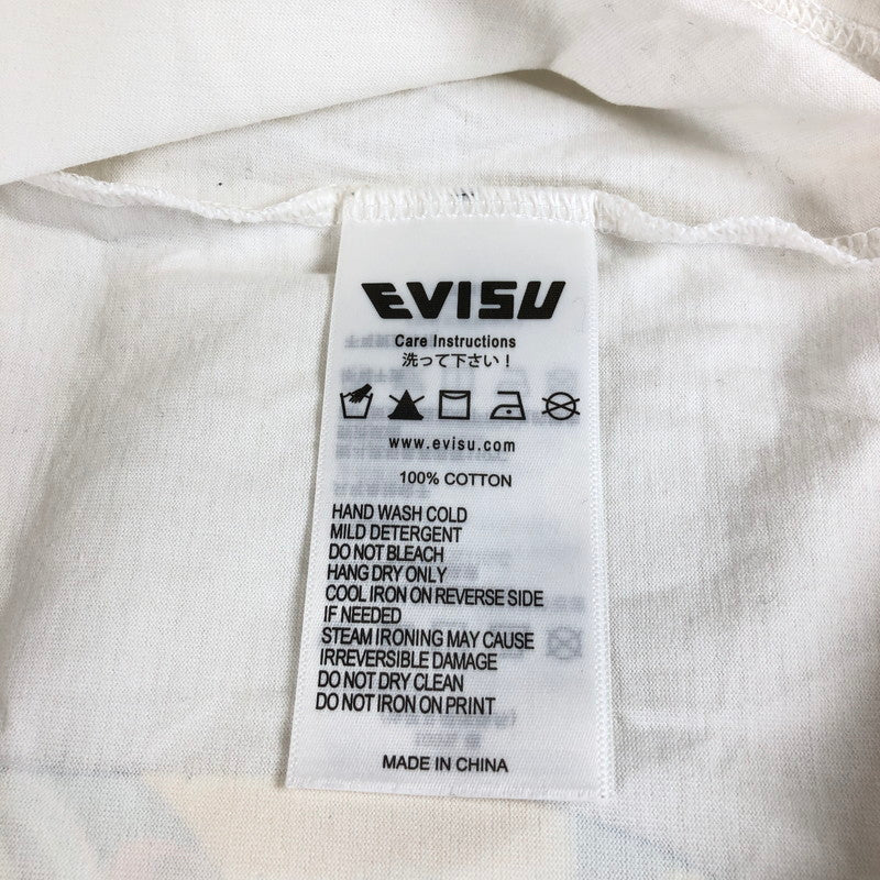 【中古品】【メンズ】 EVISU DID EVERYTHING エヴィス だるまと招き猫プリント Tシャツ 147-260618-sm-02-otoh サイズ：XS カラー：ホワイト 万代Net店