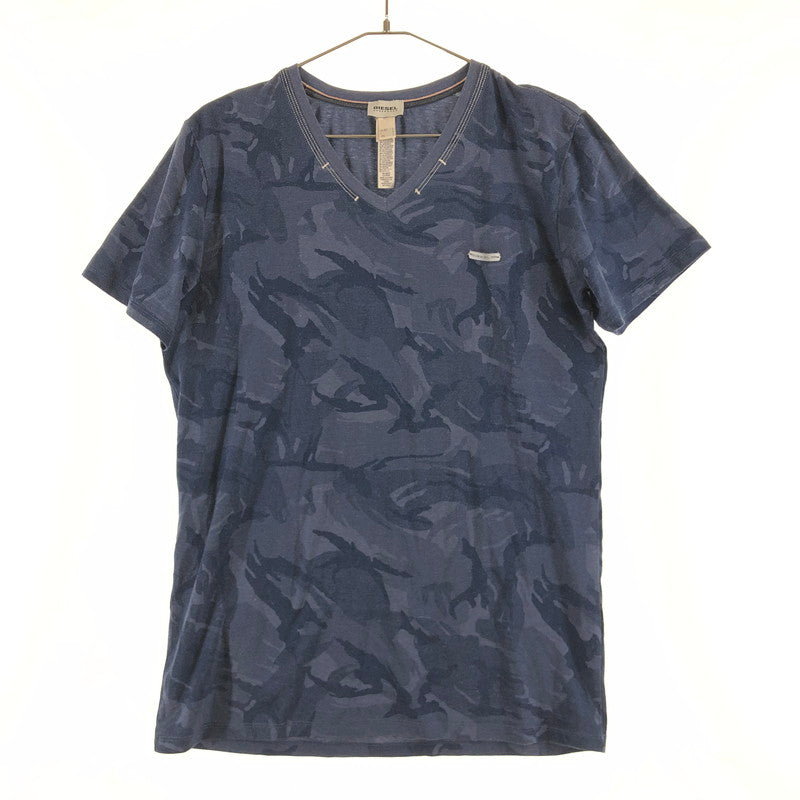 【中古品】【メンズ】 DIESEL ディーゼル 迷彩柄 カモフラージュ Vネック Tシャツ レギュラーフィット 147-260618-sm-06-otoh サイズ：L カラー：ネイビー 万代Net店
