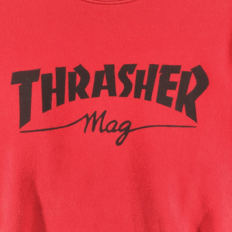【中古品】【メンズ】 THRASHER スラッシャー スウェット トップス トレーナー ウェア ウエア 長袖 クルーネック プリント スポーティ スケーター スケート レッド 147-260616-sm-05-otoh サイズ：L カラー：レッド 万代Net店