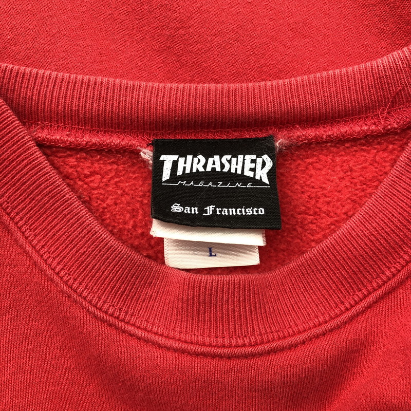 【中古品】【メンズ】 THRASHER スラッシャー スウェット トップス トレーナー ウェア ウエア 長袖 クルーネック プリント スポーティ スケーター スケート レッド 147-260616-sm-05-otoh サイズ：L カラー：レッド 万代Net店