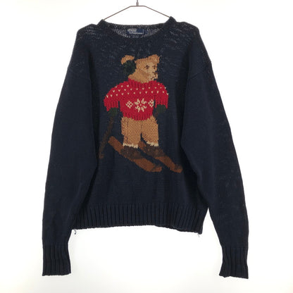 【中古品】【メンズ】 POLO RALPH LAUREN コットン リネン ニット ベアセーター 147-260619-sm-09-otoh サイズ：L カラー：ネイビー 万代Net店