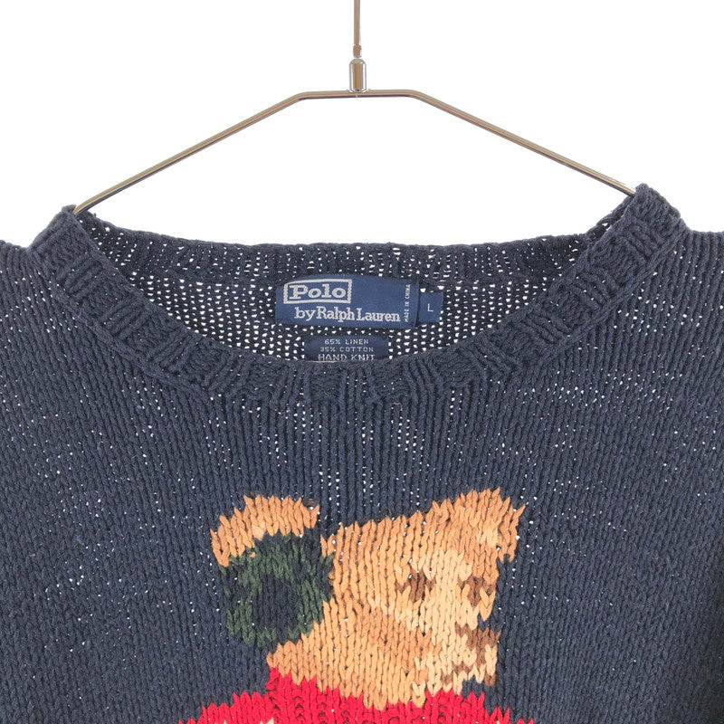 【中古品】【メンズ】 POLO RALPH LAUREN コットン リネン ニット ベアセーター 147-260619-sm-09-otoh サイズ：L カラー：ネイビー 万代Net店