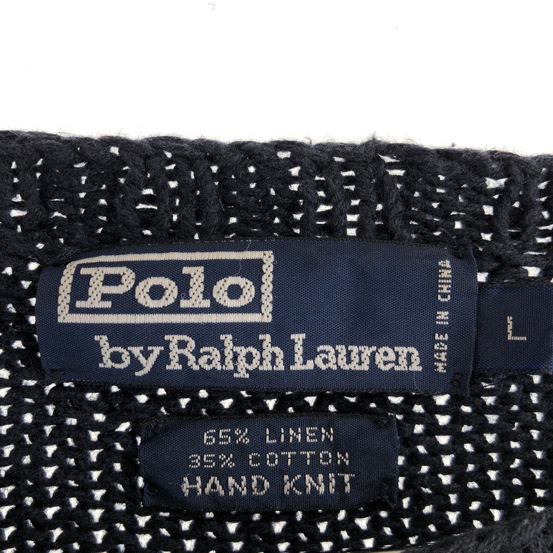 【中古品】【メンズ】 POLO RALPH LAUREN コットン リネン ニット ベアセーター 147-260619-sm-09-otoh サイズ：L カラー：ネイビー 万代Net店