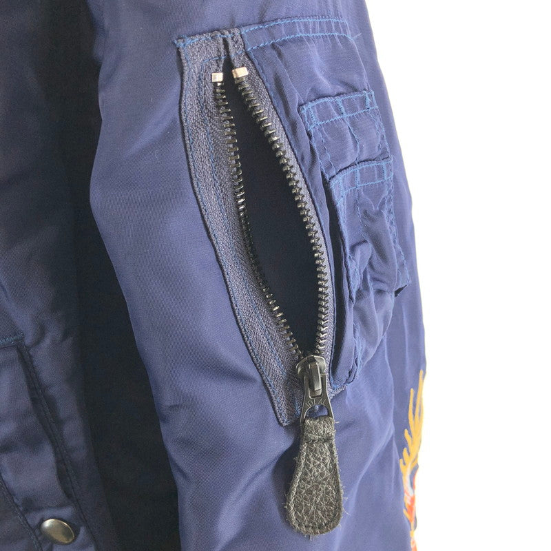 【中古品】【メンズ】 HOUSTON 51185 ヒューストン 刺繍MA-1ジャケット フライトジャケット フライトジャケット 147-260701-sm-08-otoh サイズ：XL カラー：ネイビー 万代Net店