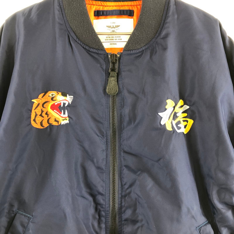 【中古品】【メンズ】 HOUSTON 51185 ヒューストン 刺繍MA-1ジャケット フライトジャケット フライトジャケット 147-260701-sm-08-otoh サイズ：XL カラー：ネイビー 万代Net店