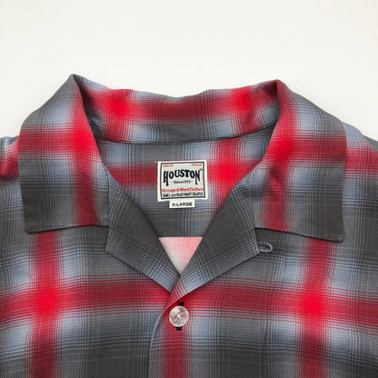 【中古品】【メンズ】 HOUSTON 41188 ヒューストン オンブレチェック オープンカラー 長袖シャツ 147-260703-sm-01-otoh カラー：グレー レッド 万代Net店