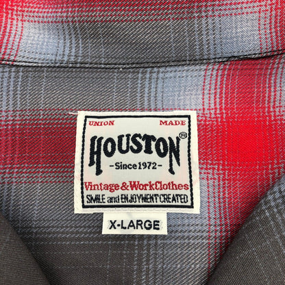 【中古品】【メンズ】 HOUSTON 41188 ヒューストン オンブレチェック オープンカラー 長袖シャツ 147-260703-sm-01-otoh カラー：グレー レッド 万代Net店
