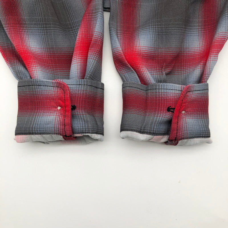 【中古品】【メンズ】 HOUSTON 41188 ヒューストン オンブレチェック オープンカラー 長袖シャツ 147-260703-sm-01-otoh カラー：グレー レッド 万代Net店