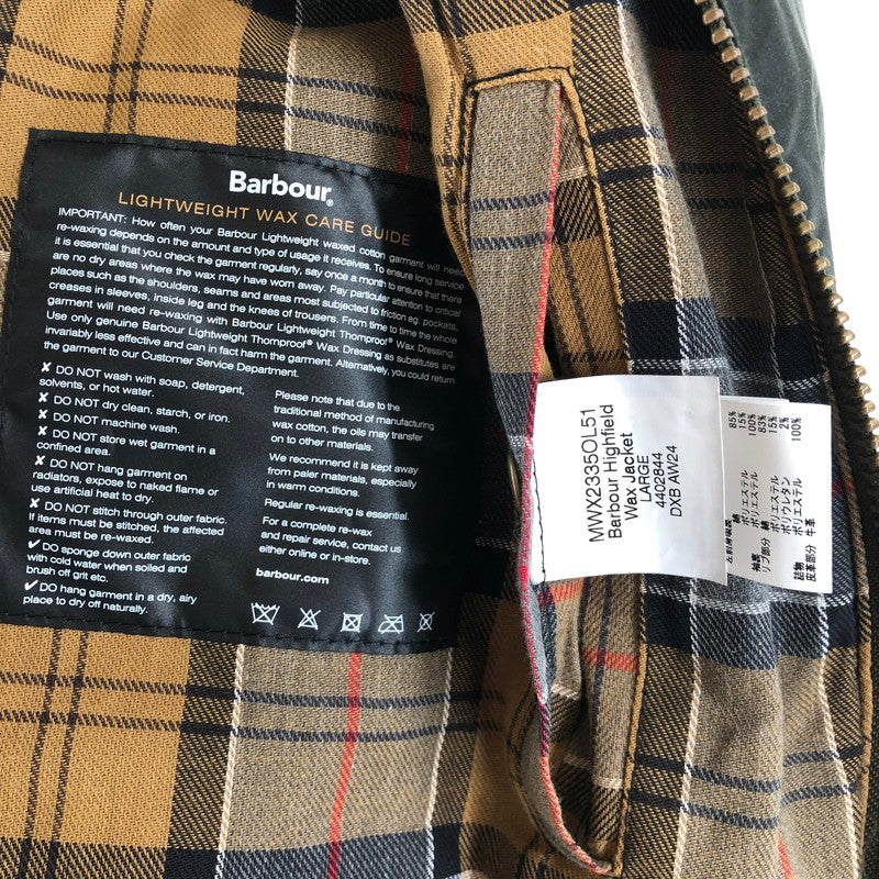 【中古品】【メンズ】 BARBOUR HERITAGE HIGHFIELD WAX JACKET バブアー ハイフィールド ワックスジャケット 147-260701-sm-03-otoh サイズ：L カラー：オリーブ 万代Net店