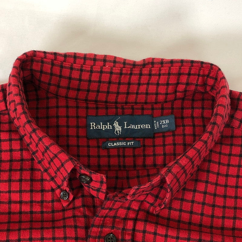 【中古品】【メンズ】 RALPHLAUREN ポロ ラルフローレン 長袖フランネルボタンダウンシャツ 長袖シャツ 147-260703-sm-05-otoh カラー：レッド ブラック 万代Net店