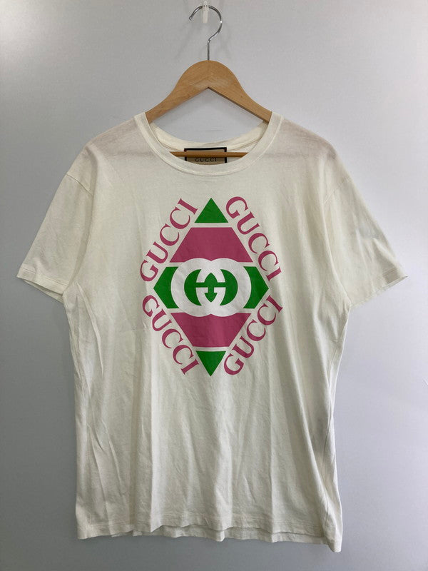 【中古品】【メンズ】 GUCCI グッチ 717422 ヴィンテージロゴ プリントTEE トップス 141-250411-ks-09-min サイズ：XS カラー：ホワイト 万代Net店