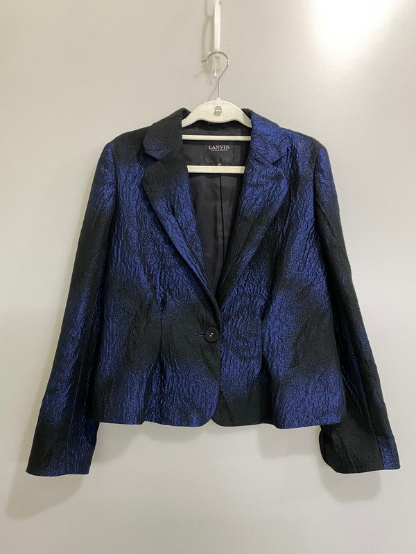 【中古品】【レディース】 LANVIN COLLECTION ランバン コレクション 日本製 セットアップ I0J3547 ジャケット スカート 170-260918-hu-29-min サイズ：ジャケット：38，スカート：40 カラー：ブラック/ブルー 万代Net店