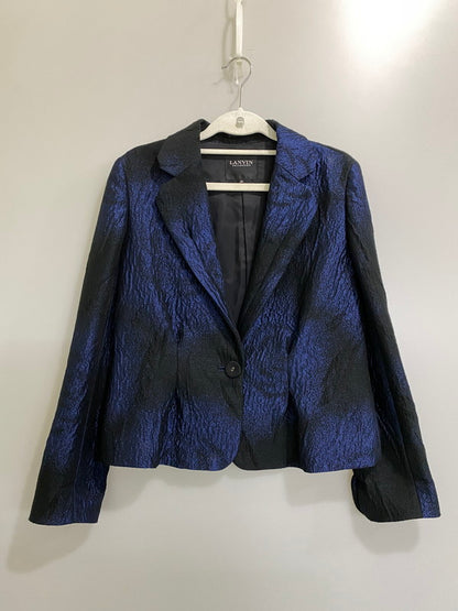 【中古品】【レディース】 LANVIN COLLECTION ランバン コレクション 日本製 セットアップ I0J3547 ジャケット スカート 170-260918-hu-29-min サイズ：ジャケット：38，スカート：40 カラー：ブラック/ブルー 万代Net店