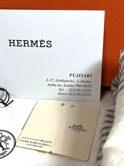 【中古美品】【レディース】 未使用品 HERMES エルメス 大判ショール ソフトカシミヤ グラデーション ストライプ アイボリー ベージュ ブラウン 183-250923-SS-03-ich 万代Net店