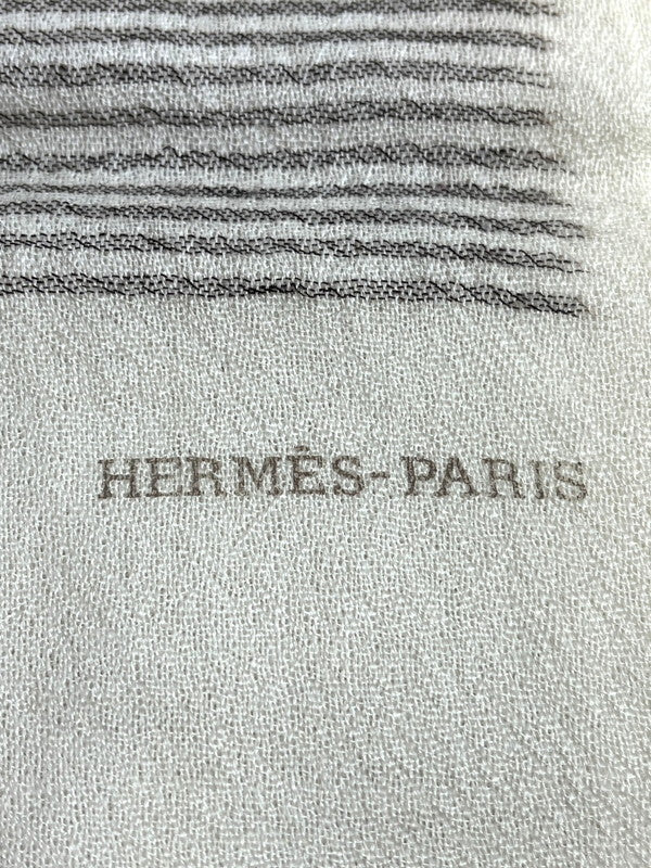 【中古美品】【レディース】 未使用品 HERMES エルメス 大判ショール ソフトカシミヤ グラデーション ストライプ アイボリー ベージュ ブラウン 183-250923-SS-03-ich 万代Net店