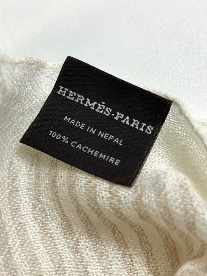 【中古美品】【レディース】 未使用品 HERMES エルメス 大判ショール ソフトカシミヤ グラデーション ストライプ アイボリー ベージュ ブラウン 183-250923-SS-03-ich 万代Net店