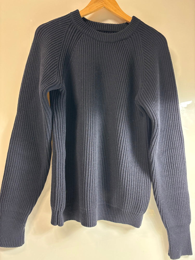 【中古品】【メンズ】 BEAMS ビームス ウール ニット セーター エルボ―パッチ М ネイビー 184-241203-HN-9-ich 万代Net店