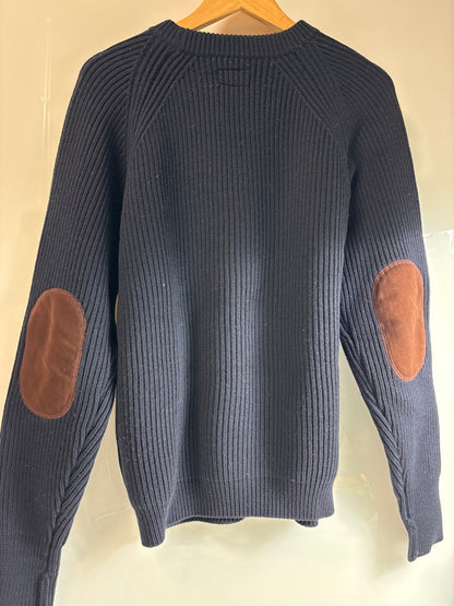 【中古品】【メンズ】 BEAMS ビームス ウール ニット セーター エルボ―パッチ М ネイビー 184-241203-HN-9-ich 万代Net店