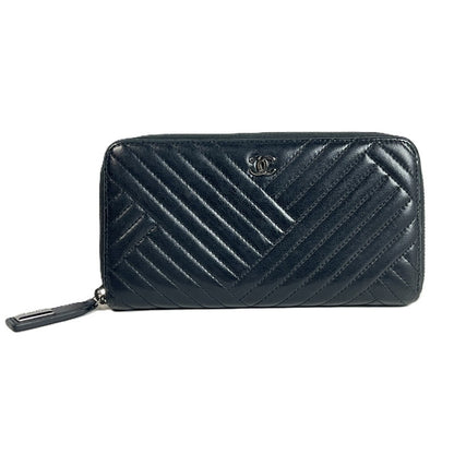 【中古品】【レディース】 CHANEL シャネル 長財布 ラウンドファスナー ラムスキン ステッチ ブラックシャネル 181-250723-AA-01-ich カラー：ブラック 万代Net店