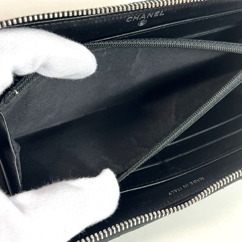【中古品】【レディース】 CHANEL シャネル 長財布 ラウンドファスナー ラムスキン ステッチ ブラックシャネル 181-250723-AA-01-ich カラー：ブラック 万代Net店