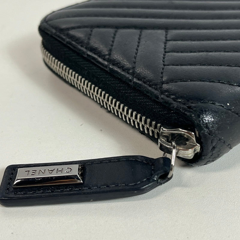 【中古品】【レディース】 CHANEL シャネル 長財布 ラウンドファスナー ラムスキン ステッチ ブラックシャネル 181-250723-AA-01-ich カラー：ブラック 万代Net店
