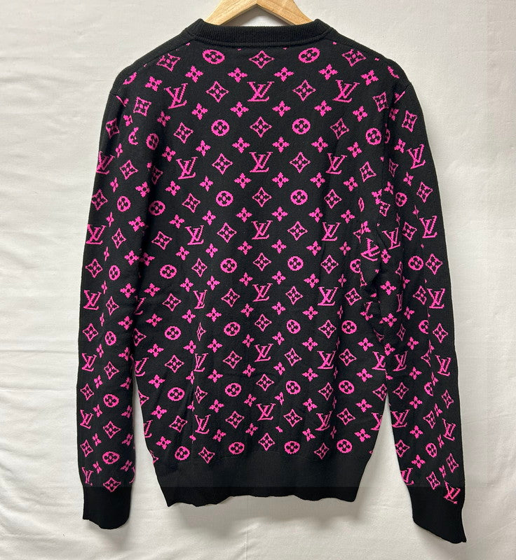 【中古美品】【メンズ/レディース】 LOUIS VUITTON ルイ・ヴィトン ハーフアンドハーフ モノグラム ニット カシミヤ セーター ピンク 183-250724-AA-13-ich サイズ：L カラー：ブラック・ピンク 万代Net店