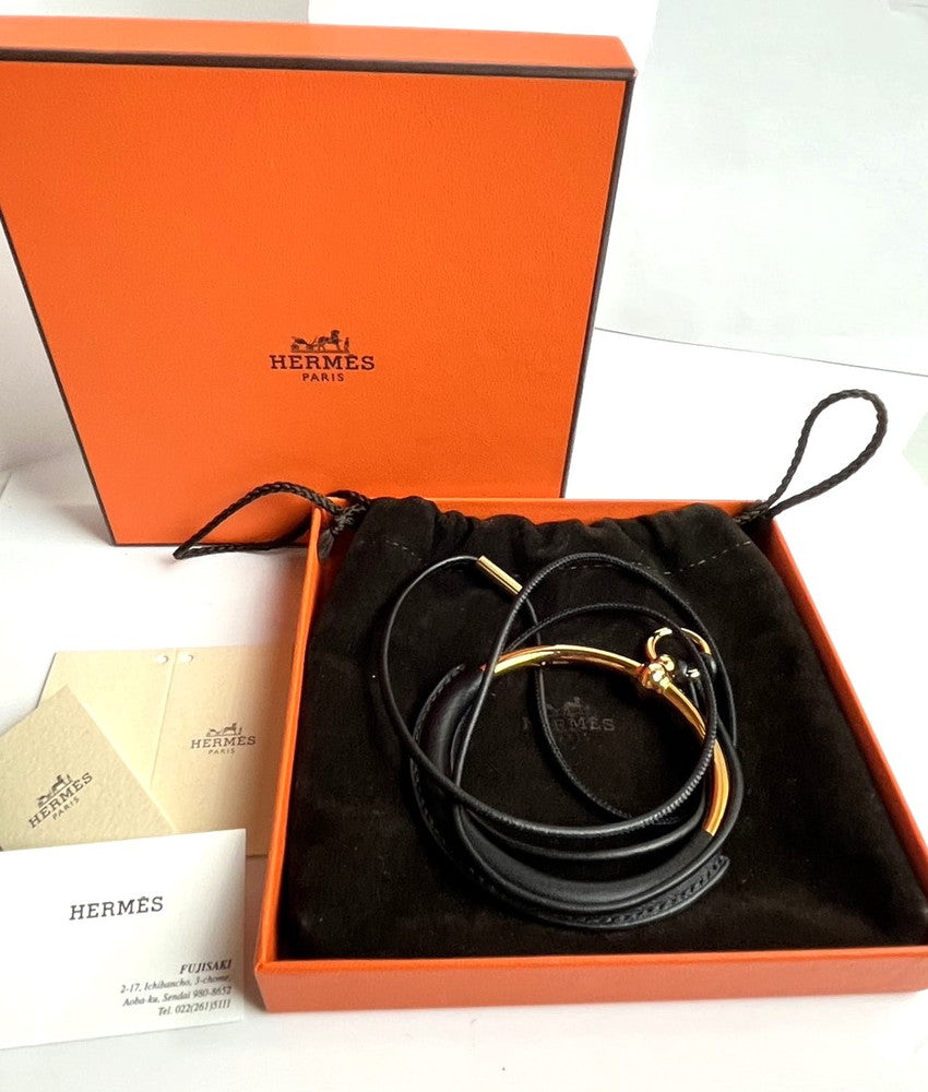 【中古美品】【レディース】 HERMES エルメス 未使用 エルメス HERMES ループグラン ブラック ゴールド ネックレス レザー 182-241216-SS-03-ich 万代Net店