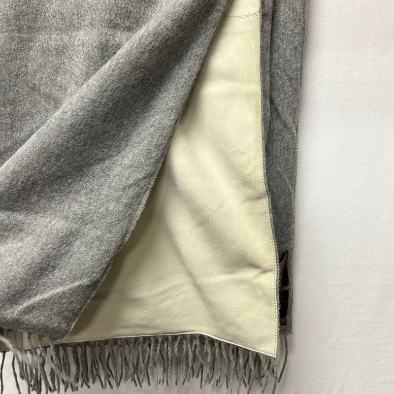【中古品】【レディース】 LOEWE ロエベ ストール カシミヤ100%/ゴートレザー 山羊革 グレー/ベージュ リバーシブル スカーフ マフラー ヴィンテージ 187-250725-AA-02-ich カラー：グレー 万代Net店