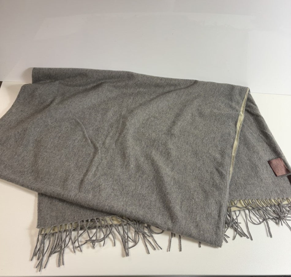 【中古品】【レディース】 LOEWE ロエベ ストール カシミヤ100%/ゴートレザー 山羊革 グレー/ベージュ リバーシブル スカーフ マフラー ヴィンテージ 187-250725-AA-02-ich カラー：グレー 万代Net店