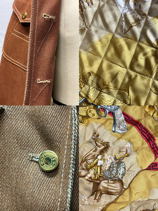 【中古品】【レディース】 HERMES エルメス Hermes エルメス デニムジャケット レディース ブラウン コットン/シルク 金ボタン ヴィンテージ 38 183-250122-SS-14-ich 万代Net店