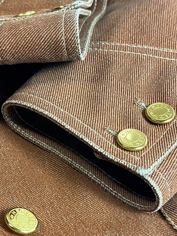 【中古品】【レディース】 HERMES エルメス Hermes エルメス デニムジャケット レディース ブラウン コットン/シルク 金ボタン ヴィンテージ 38 183-250122-SS-14-ich 万代Net店