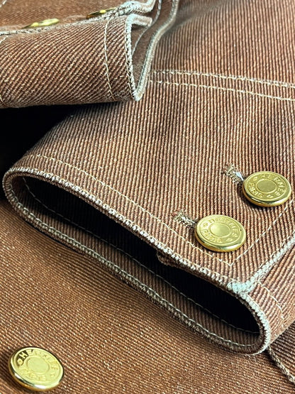 【中古品】【レディース】 HERMES エルメス Hermes エルメス デニムジャケット レディース ブラウン コットン/シルク 金ボタン ヴィンテージ 38 183-250122-SS-14-ich 万代Net店