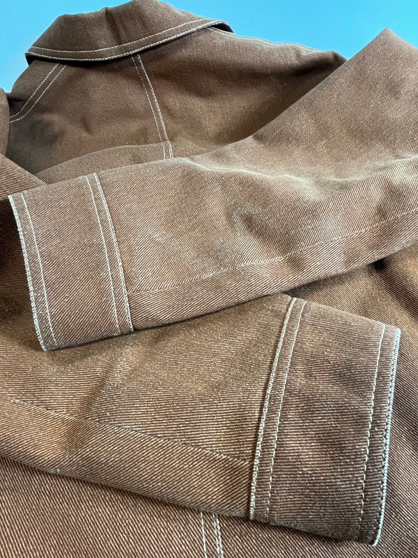 【中古品】【レディース】 HERMES エルメス Hermes エルメス デニムジャケット レディース ブラウン コットン/シルク 金ボタン ヴィンテージ 38 183-250122-SS-14-ich 万代Net店