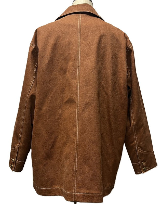 【中古品】【レディース】 HERMES エルメス Hermes エルメス デニムジャケット レディース ブラウン コットン/シルク 金ボタン ヴィンテージ 38 183-250122-SS-14-ich 万代Net店