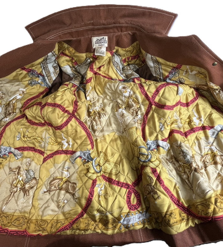 【中古品】【レディース】 HERMES エルメス Hermes エルメス デニムジャケット レディース ブラウン コットン/シルク 金ボタン ヴィンテージ 38 183-250122-SS-14-ich 万代Net店