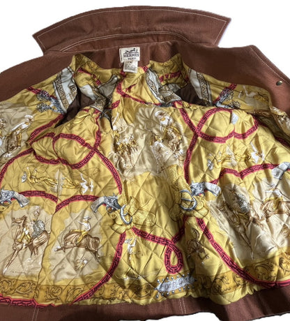 【中古品】【レディース】 HERMES エルメス Hermes エルメス デニムジャケット レディース ブラウン コットン/シルク 金ボタン ヴィンテージ 38 183-250122-SS-14-ich 万代Net店