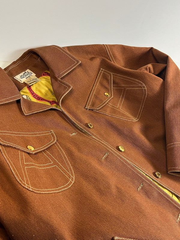 【中古品】【レディース】 HERMES エルメス Hermes エルメス デニムジャケット レディース ブラウン コットン/シルク 金ボタン ヴィンテージ 38 183-250122-SS-14-ich 万代Net店