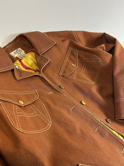 【中古品】【レディース】 HERMES エルメス Hermes エルメス デニムジャケット レディース ブラウン コットン/シルク 金ボタン ヴィンテージ 38 183-250122-SS-14-ich 万代Net店