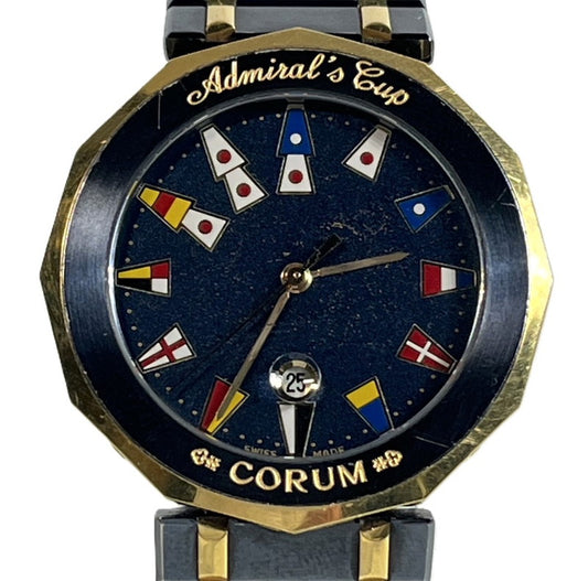 【中古品】【レディース】  CORUM コルム アドミラルズカップ 99.810.31 V552 ガンブルー K18YG 腕時計 QUARTZ クォーツ デイト ネイビー文字盤 195-250225-SS-11-ich 万代Net店