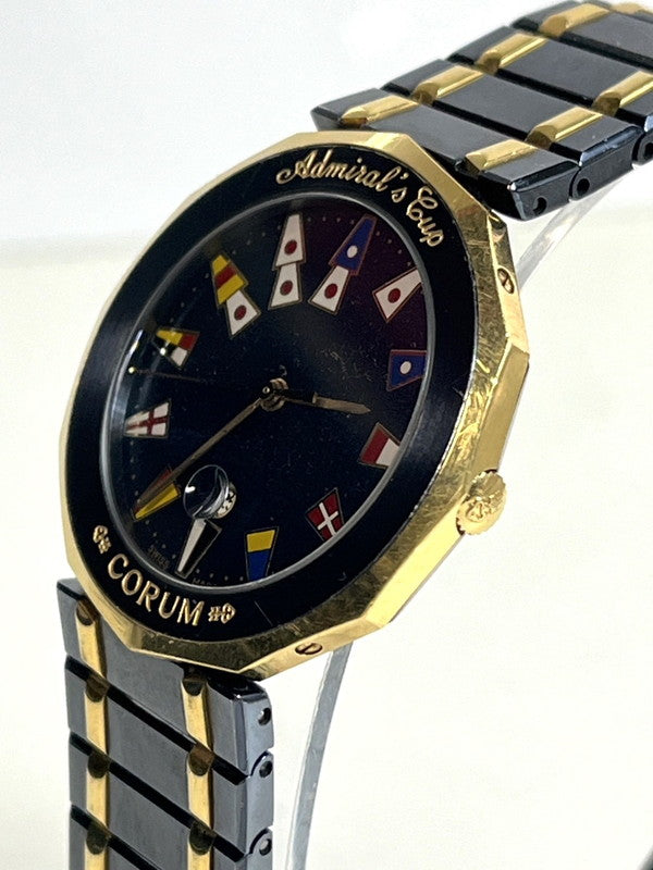 【中古品】【レディース】  CORUM コルム アドミラルズカップ 99.810.31 V552 ガンブルー K18YG 腕時計 QUARTZ クォーツ デイト ネイビー文字盤 195-250225-SS-11-ich 万代Net店