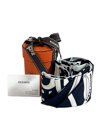 【中古美品】【レディース】 HERMES エルメス 未使用 エルメス ツイリー FAUBOURG RAINBOW ネイビー/ホワイト 187-250303-SS-03-ich 万代Net店