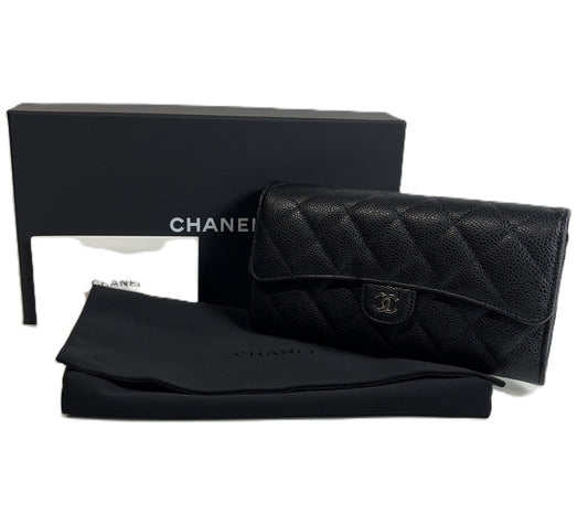 【中古美品】【レディース】  未使用 CHANEL シャネル マトラッセ キャビアスキン ココマーク 長財布 ブラック 181-250225-SS-09-ich 万代Net店