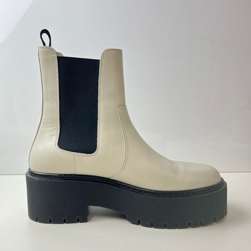 【中古品】【レディース】 HERMES エルメス ハロウ サイドゴアブーツ レザー 靴 シューズ 167-260301-AS-21-min サイズ：下記参照 カラー：ホワイト/ブラック 万代Net店