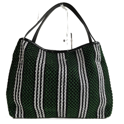 【中古美品】【レディース】 未使用品 フルラ トートバッグ WB00919 ストライプロープ プリムラ ホーボーバッグ L ソレントカーフスキン グリーン ストライプ メッシュ あみあみ 180-250608-SS-08-ich 万代Net店