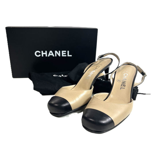 【中古品】【レディース】 CHANEL シャネル CHANEL シャネル ヒールパンプス スリングバック ヒールストラップ CC ココマーク ベージュ/ブラック サイズ37 183-250706-SS-03-ich 万代Net店