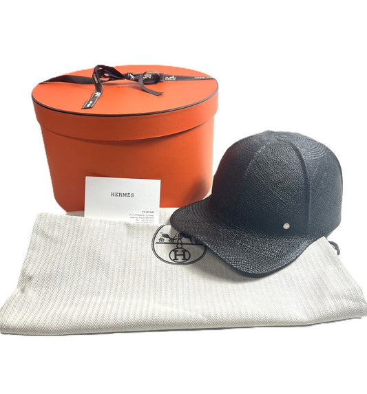 【中古美品】【レディース】 HERMES エルメス 帽子 キャスケット キャップ ストロー 籐 麦わら帽子 セリエボタン シルクボタン ストロー ブラック 60 183-250901-SS-02-ich カラー：ブラック 万代Net店