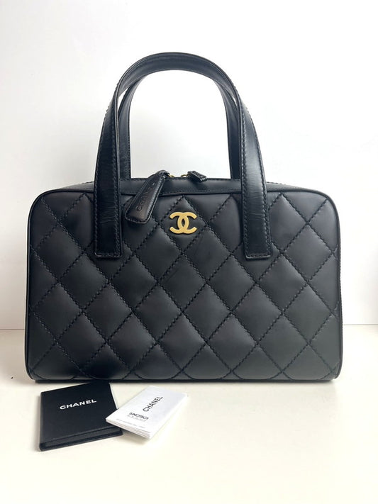 【中古品】【レディース】 CHANEL シャネル ワイルドステッチ CC ココマーク ミニボストンバッグ ハンドバッグ カーフレザー ブラック 180-251015-SS-05-ich 万代Net店