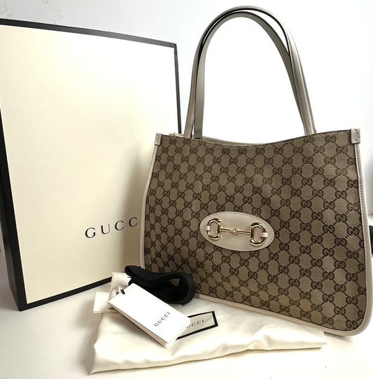 【中古美品】【レディース】 GUCCI グッチ トートバッグ ホースビット 1955 ジャガード×レザー ベージュ系 623694 180-251015-SS-07-ich 万代Net店